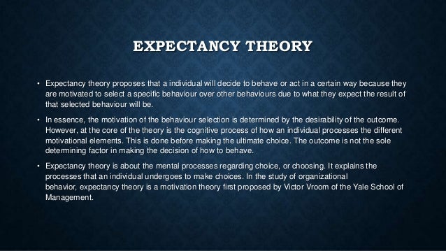 vrooms expectancy theory What is expectancy theory description the expectancy theory of victor vroom deals with motivation and management vroom's theory assumes that behavior is a result. vrooms expectancy theory What is expectancy theory description the expectancy theory of victor vroom deals with motivation and management vroom's theory assumes that behavior is a result.