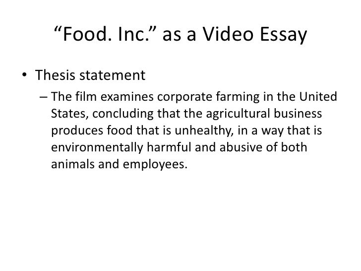 Essay On Healthy Living Video Essay Food English Learning Essay also Compare And Contrast Essay About High School And College Essay On Food Inc Video Essay Food Inc Summary Essay Food Inc Business Ethics Essays