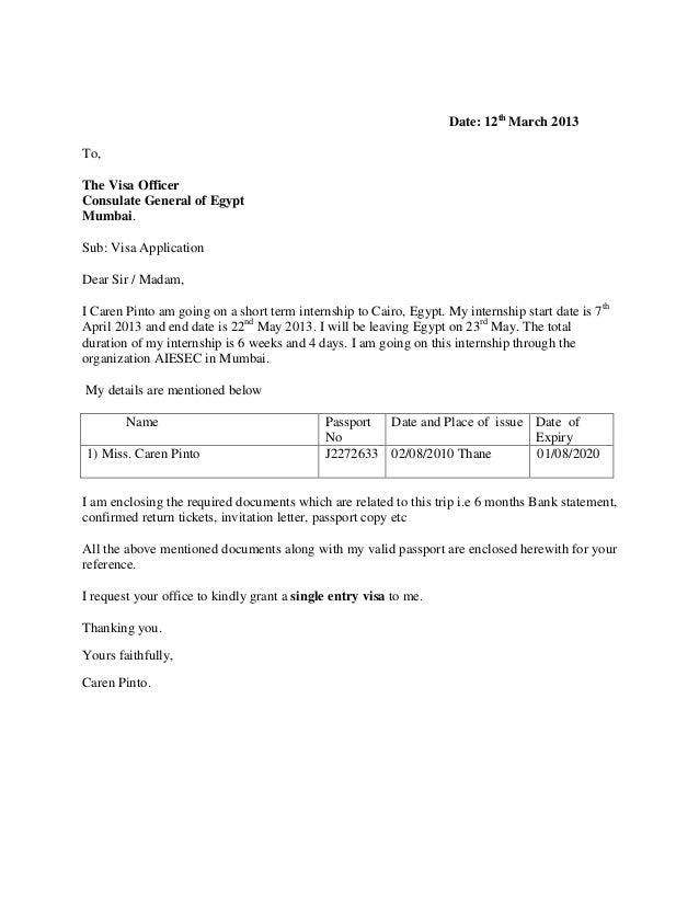Business visa application letter example