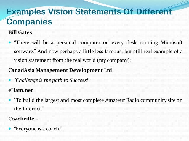 Personal leadership vision statement samples