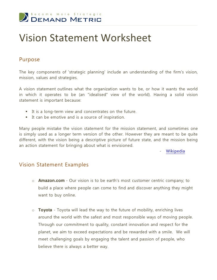 Vision Statement Worksheet