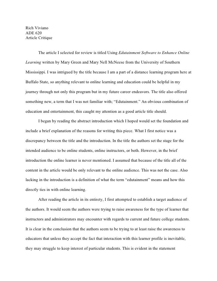 How to write a critique essay example