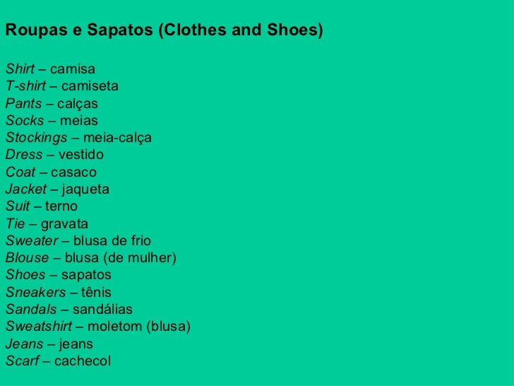 Vocabulário roupas