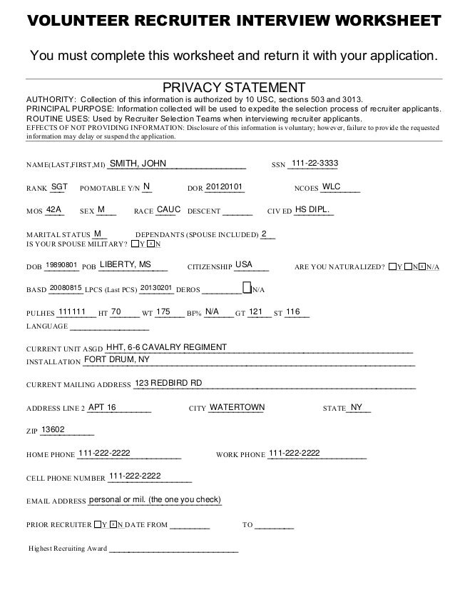 interview worksheet template