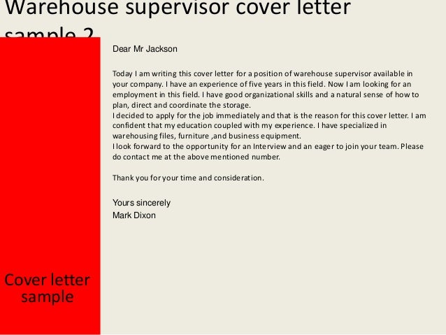 warehouse supervisor cover letter warehouse supervisor cover letter example