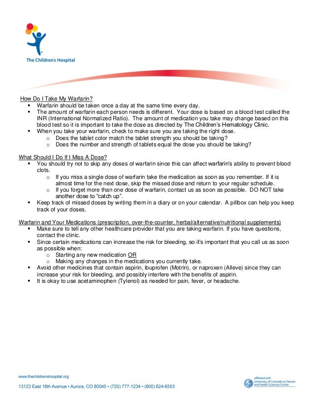 Warfarin/Coumadin Patient Education Handout