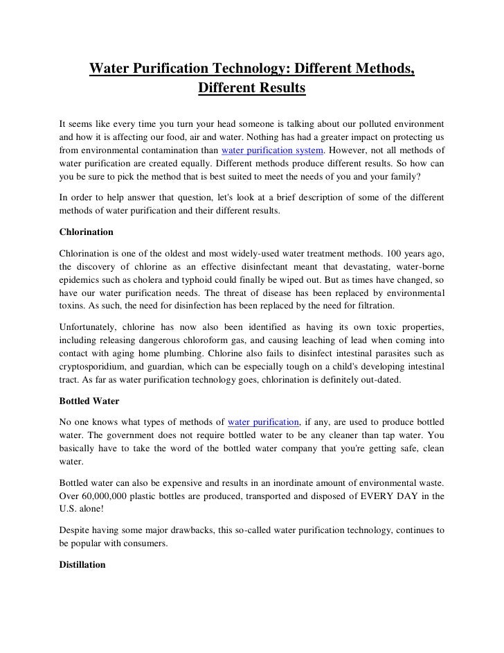 Water Purification Technology Different Methods, Different Results