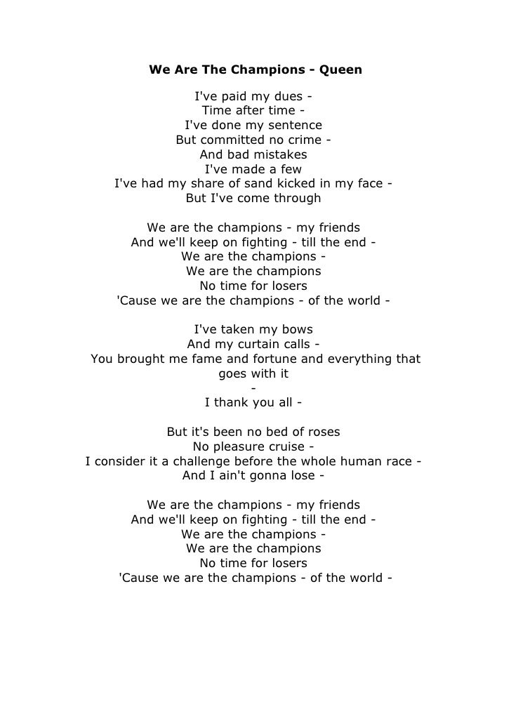 Queen - We Are The Champions Lyrics