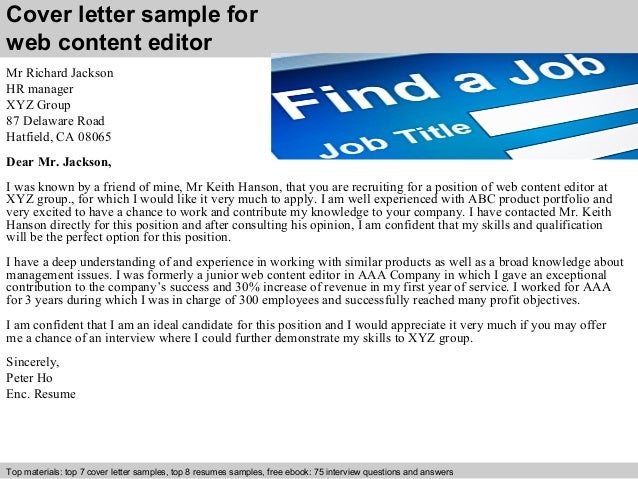 Web content editor cover letter examples
