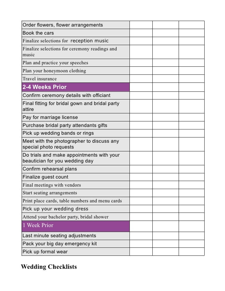 Wedding checklists