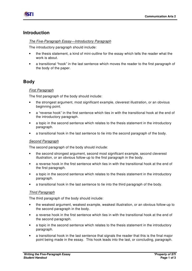 Example of an outline for a 5 paragraph essay