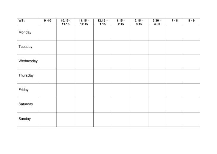 exam revision timetable template