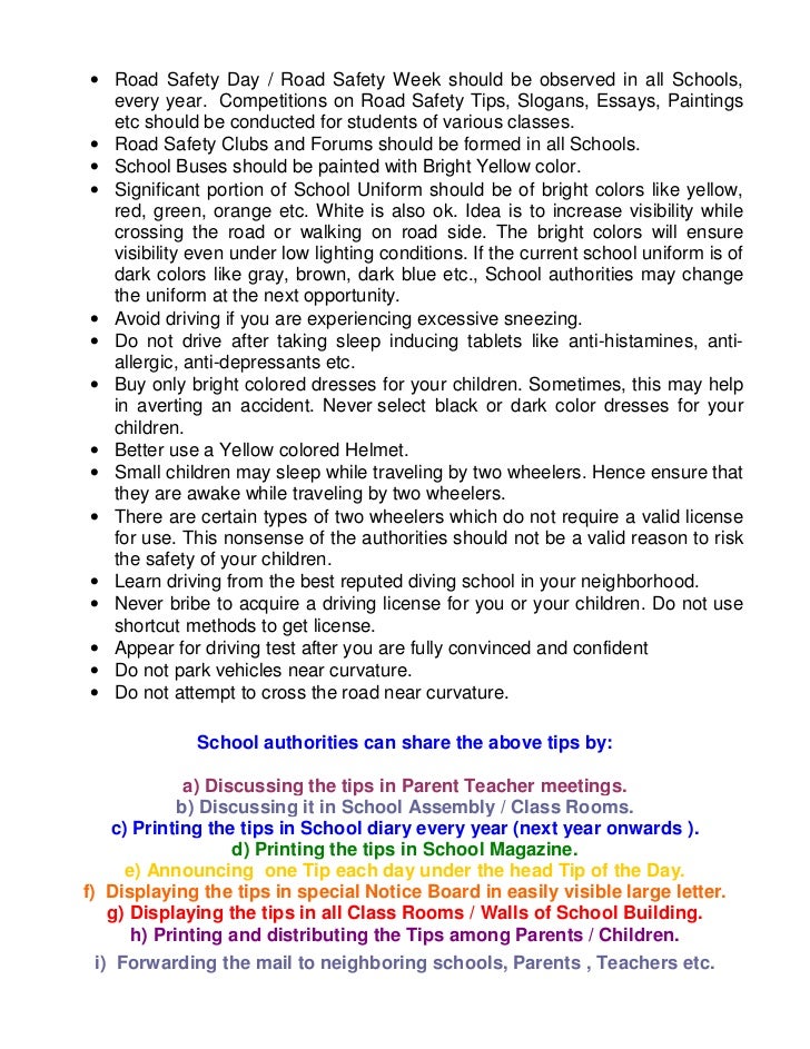 Safety on the road essay topics