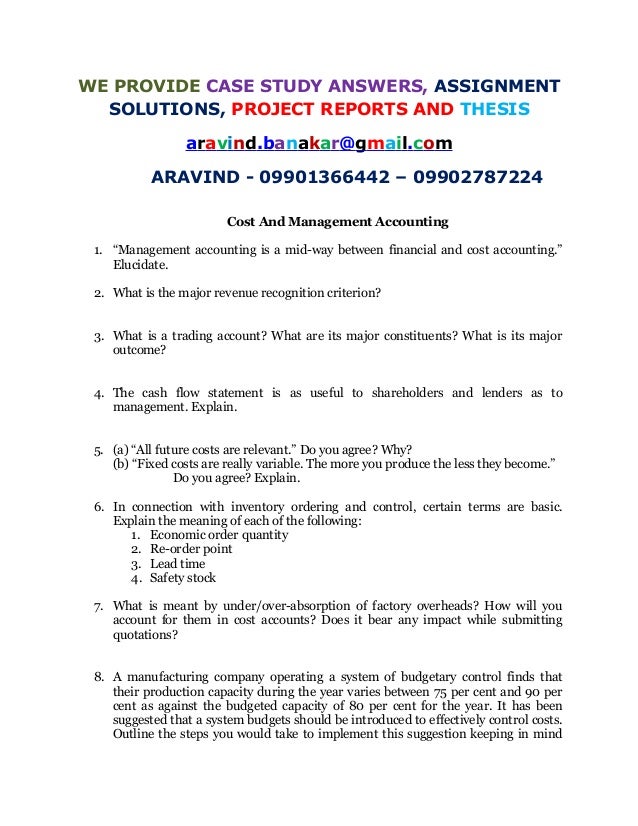 Management accounting case study solutions