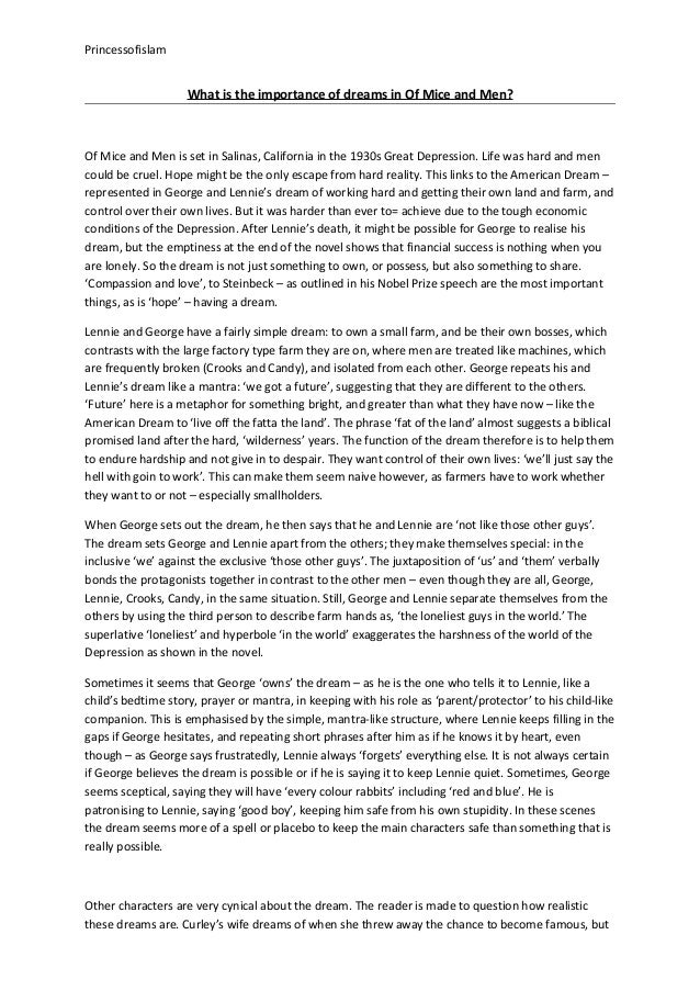 Of mice and men american dream essay