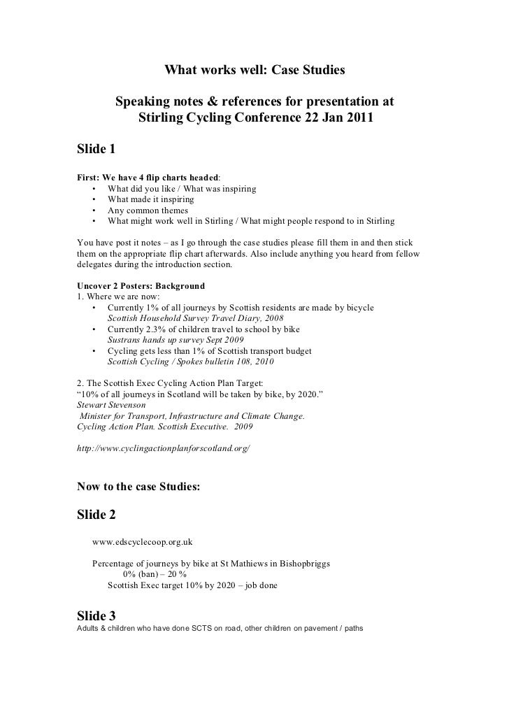 Speaking notes for What works well power point presentation