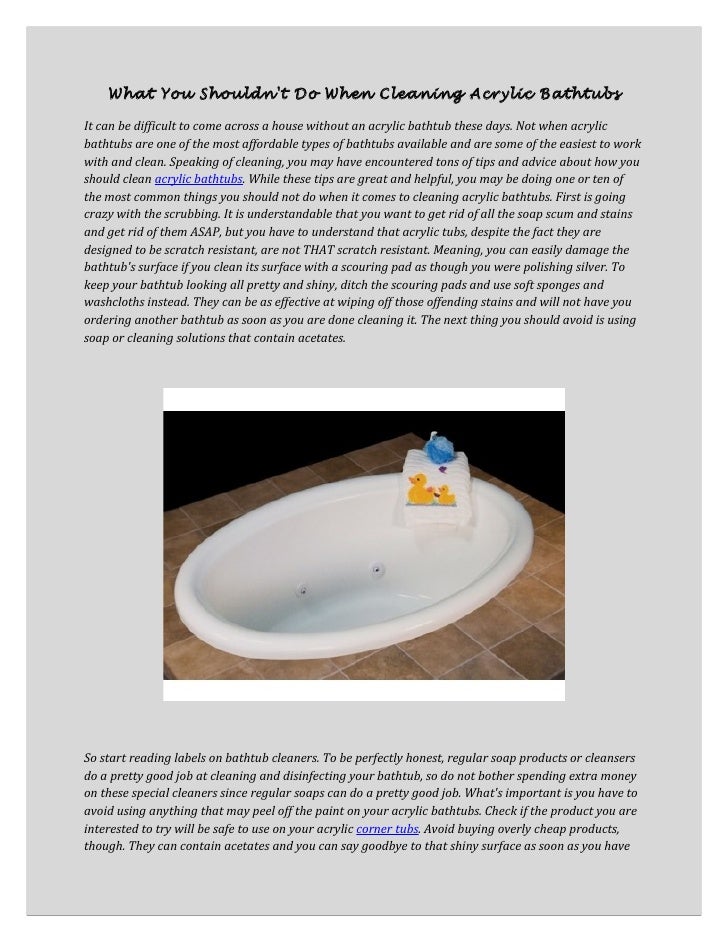 What you shouldn't do when cleaning acrylic bathtubs