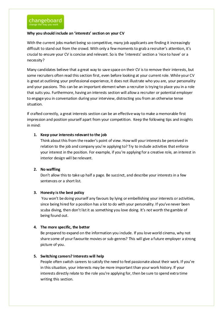 interest examples for resumes