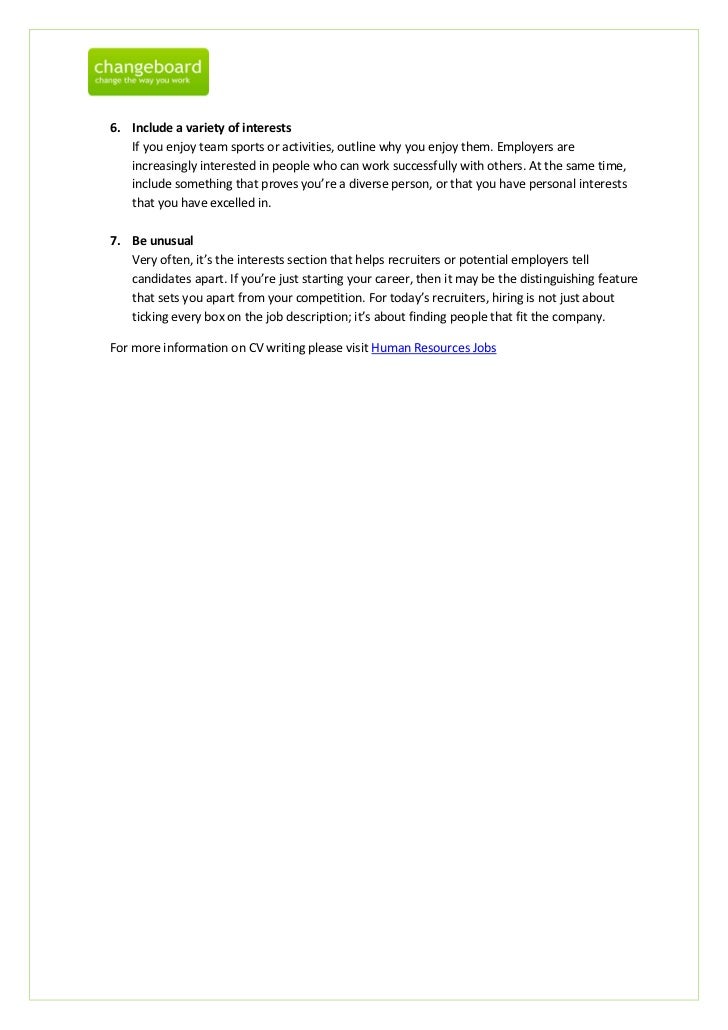 interests in a resumes