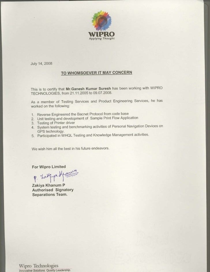 wipro appointment letter format pdf wipro experience wipro appointment letter format pdf wipro experience