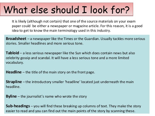 Gcse newspaper terminology