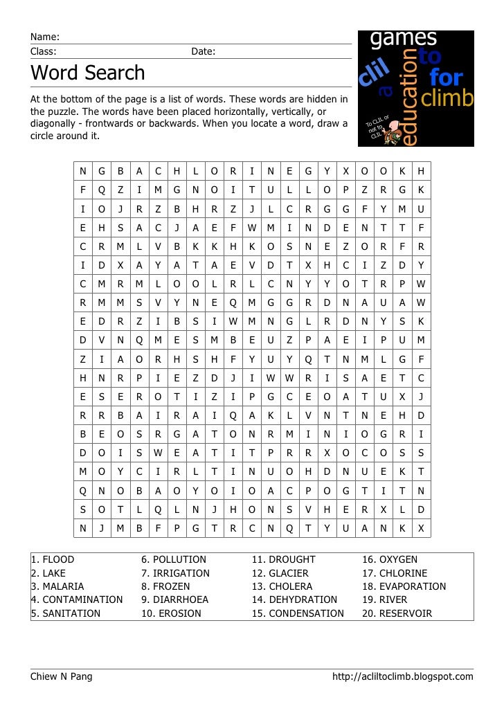 Word Search: Water For Life: related words
