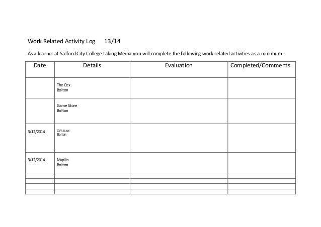 daily work activity log template