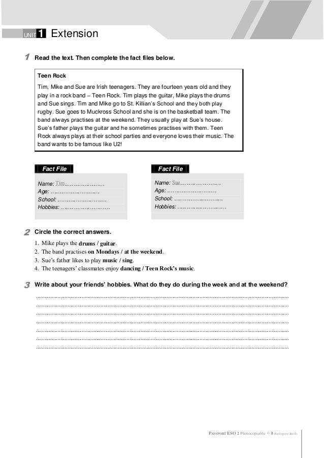 Writing & reading for 2 eso.Extension activities