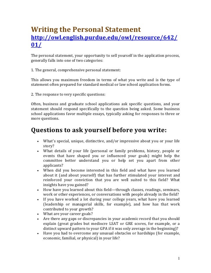 Examples of personal statement letters