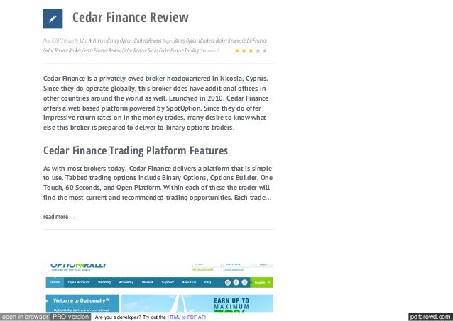 Binary options trading signals cedar finance