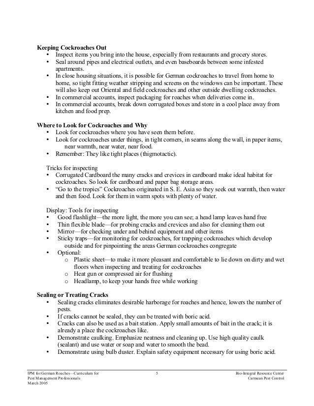 German Cockroach Integrated Pest Management Curriculum