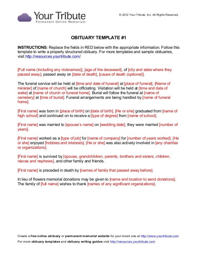 Obituary Template Download (Word & PDF) - Your Tribute Free obituary template microsoft word