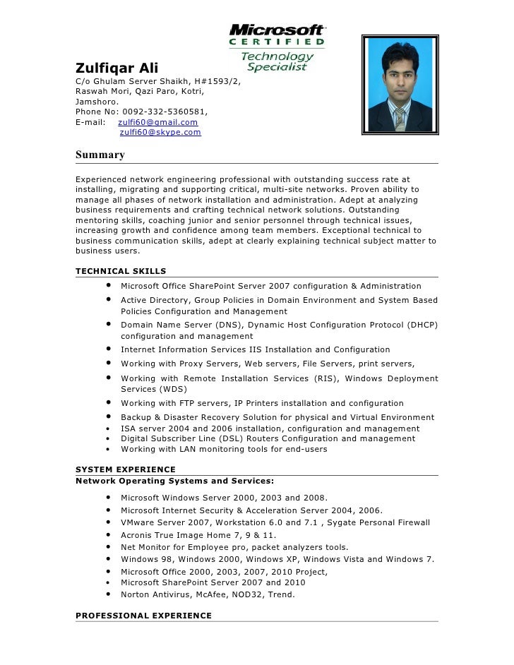 Computer system specialist resume