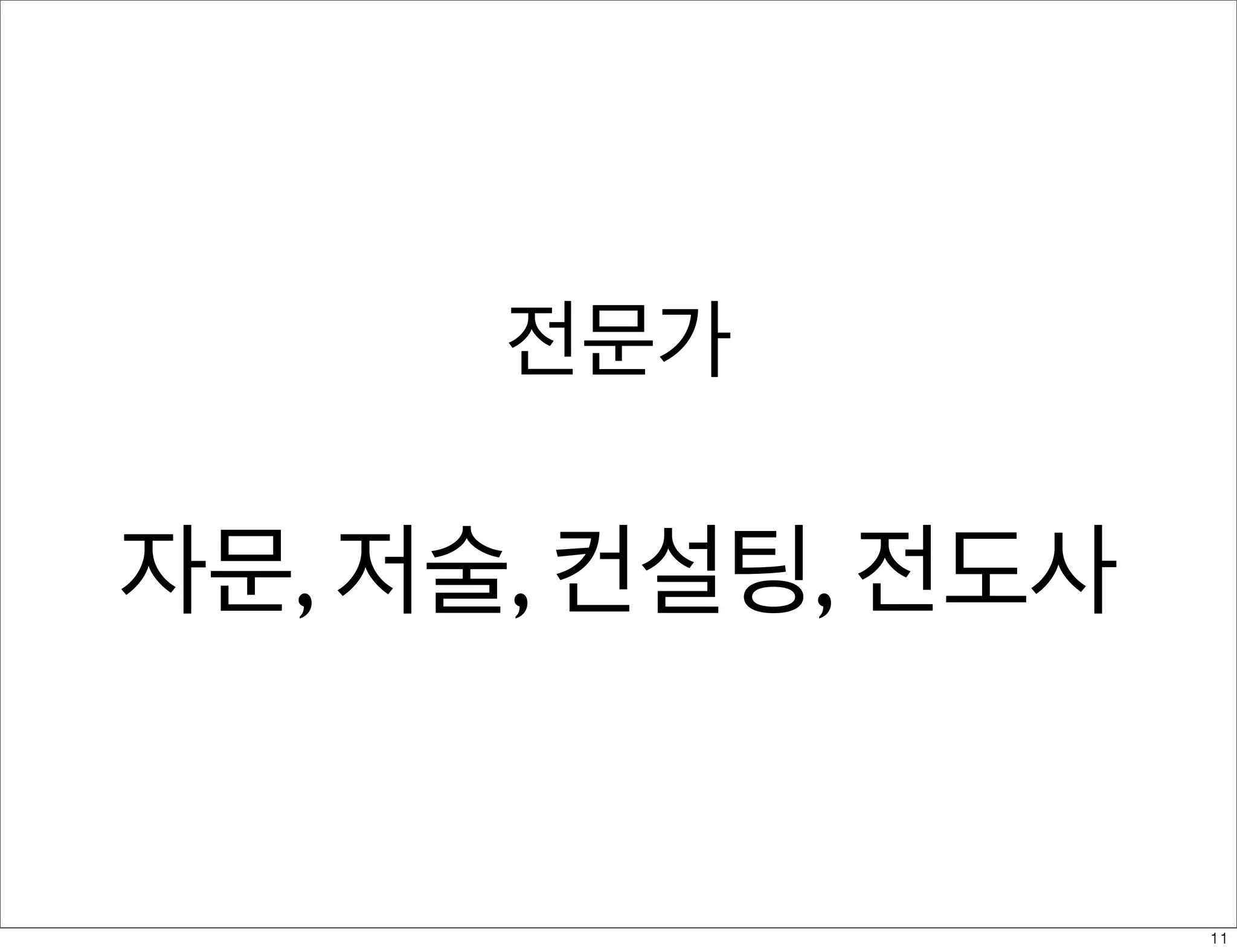 전문가

자문, 저술, 컨설팅, 전도사

11

 