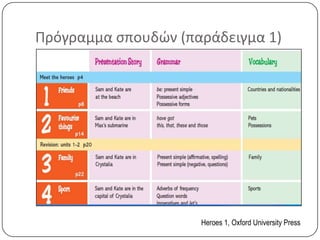 Πρόγραμμα σπουδών (παράδειγμα 1)




                     Heroes 1, Oxford University Press
 