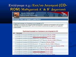 Επιλέγουμε π.χ.: Εκπ/κο Λογισμικό (CD-
 ROM) Μαθηματικά Α΄ & Β΄ Δημοτικού
 