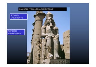 RAMSÉS II , Y COLUMNA PAPIRIFORME 
RITMO O 
MOVIMIENTO 
REPOSO 
HIERATISMO 
 