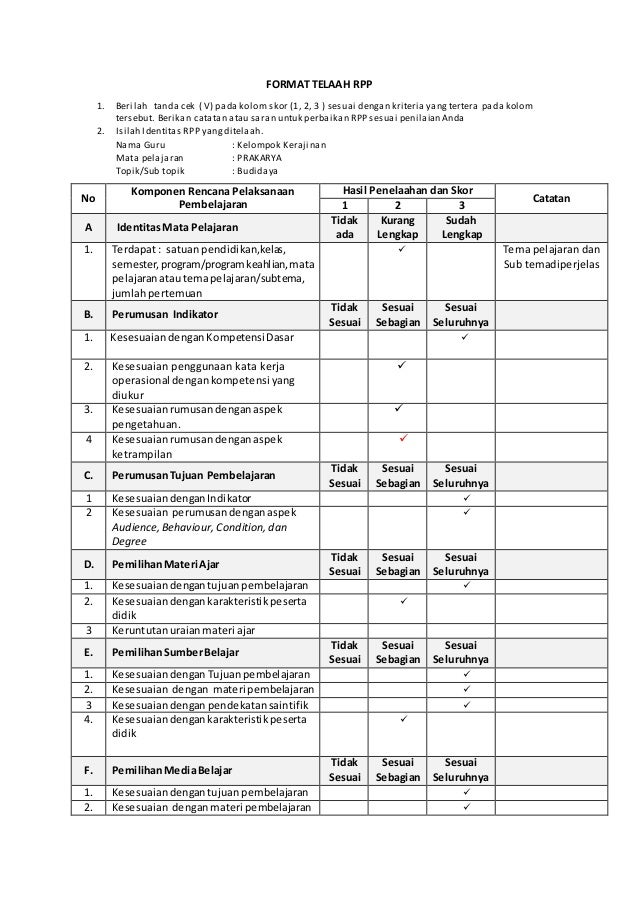 0 telaah rpp format rpp kurikulum 2006