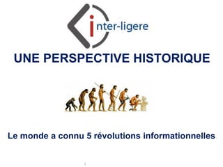 Inter-Ligere SARL - Site: inter-ligere.fr
UNE PERSPECTIVE HISTORIQUE
Le monde a connu 5 révolutions informationnelles
 
