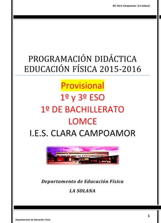 IES Clara Campoamor (La Solana)
1
Departamento de Educación Física
PROGRAMACIÓN DIDÁCTICA
EDUCACIÓN FÍSICA 2015-2016
Provi...