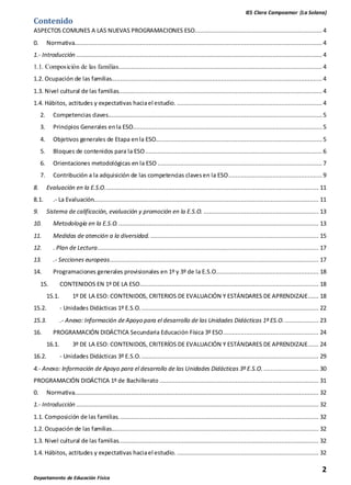 IES Clara Campoamor (La Solana)
2
Departamento de Educación Física
Contenido
ASPECTOS COMUNES A LAS NUEVAS PROGRAMACIONES ...
