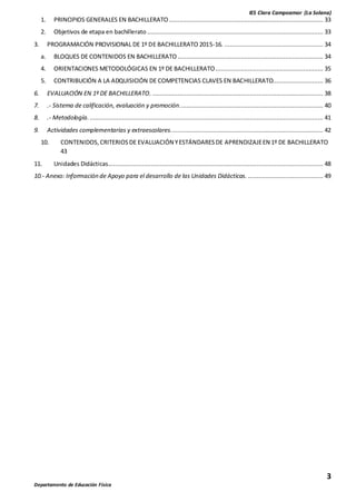 IES Clara Campoamor (La Solana)
3
Departamento de Educación Física
1. PRINCIPIOS GENERALES EN BACHILLERATO...................