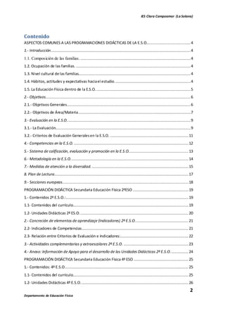 IES Clara Campoamor (La Solana)
2
Departamento de Educación Física
Contenido
ASPECTOS COMUNES A LAS PROGRAMACIONES DIDÁCTI...
