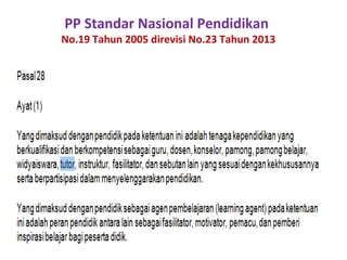 PP Standar Nasional Pendidikan
No.19 Tahun 2005 direvisi No.23 Tahun 2013
 