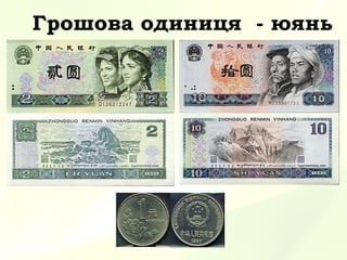 Грошова одиниця - юянь
 