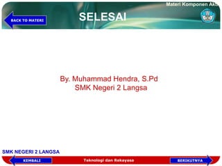 SELESAI
By. Muhammad Hendra, S.Pd
SMK Negeri 2 Langsa
Teknologi dan Rekayasa BERIKUTNYAKEMBALI
BACK TO MATERI
Materi Komponen Aktif
SMK NEGERI 2 LANGSA
 