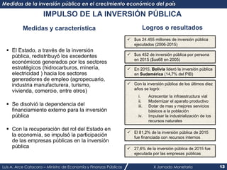Luis A. Arce Catacora – Ministro de Economía y Finanzas Públicas X Jornada Monetaria 13
Medidas de la inversión pública en...