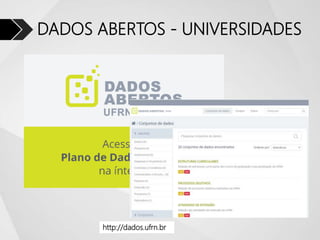 DADOS ABERTOS - UNIVERSIDADES
http://dados.ufrn.br
 