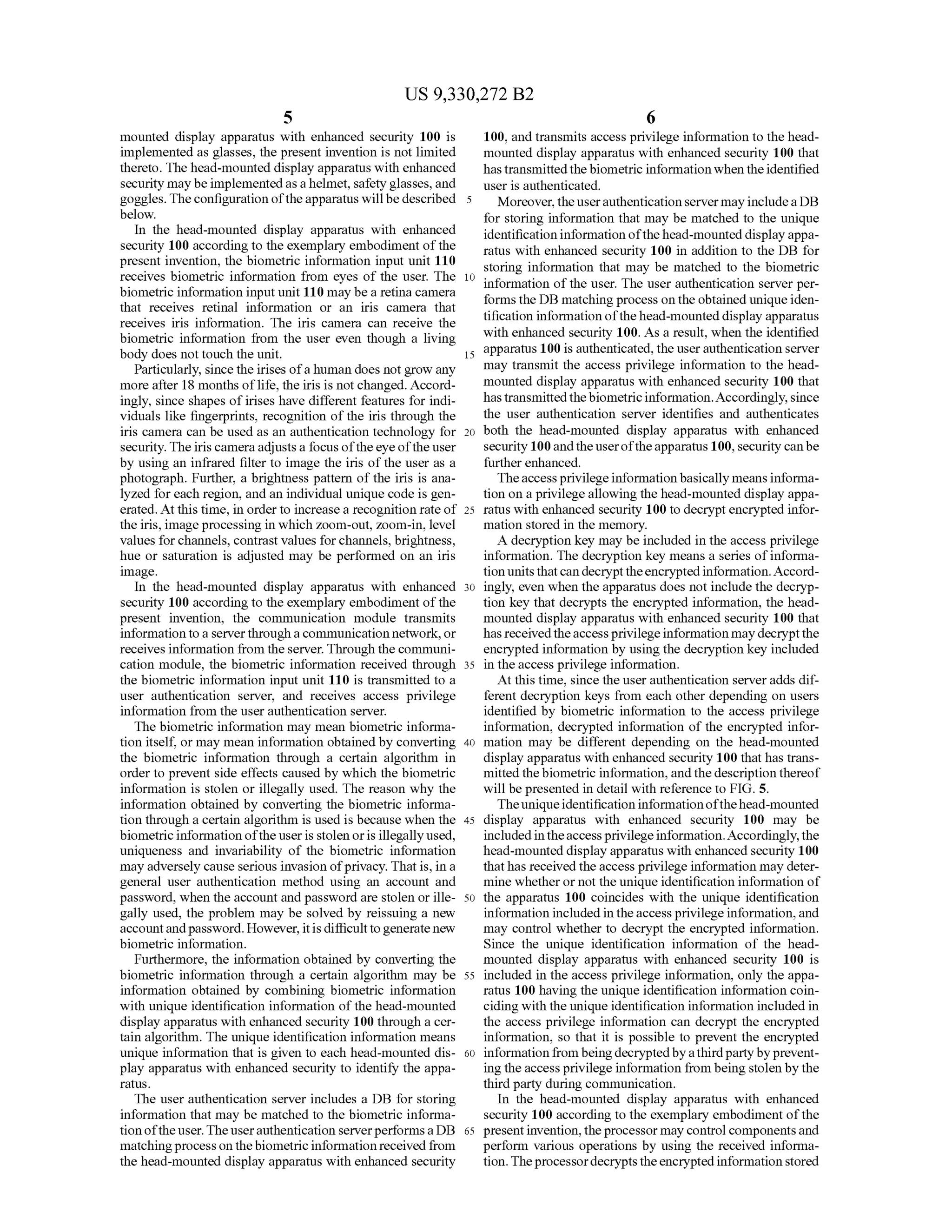 Head-mounted display apparatus with enhanced security and method for ...