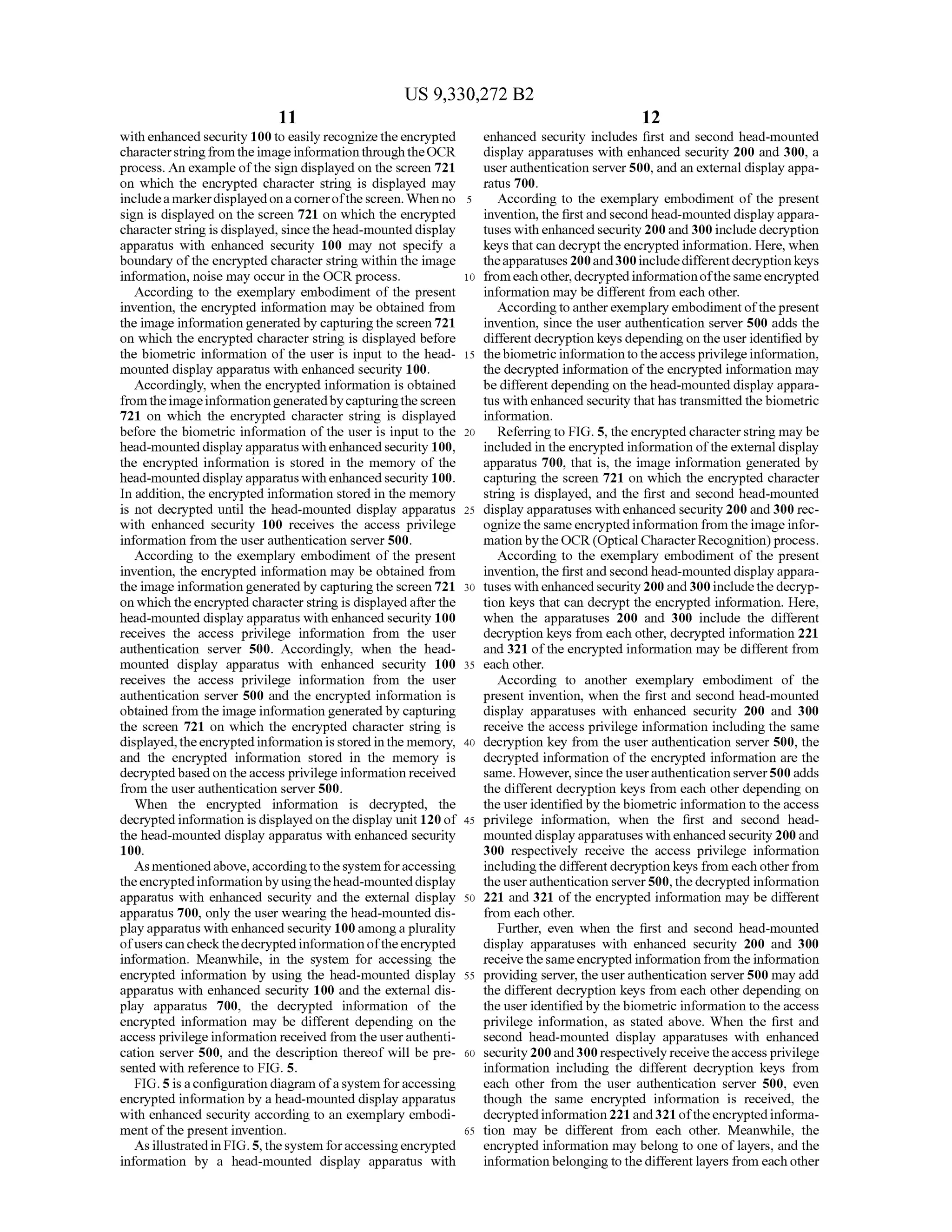 Head-mounted display apparatus with enhanced security and method for ...